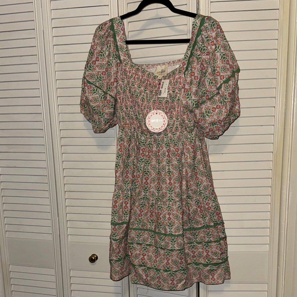 Umgee Green and Pink Patterned Mini Dress NWT